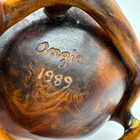 Vintage 1989 Artisan made Wooden Bowl Unusual Decor Brown Signed Eclectic Boho - Picture 8 of 11